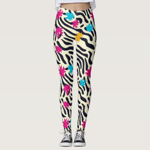 Abstracte zebrastrepen met bladverfsplash leggings