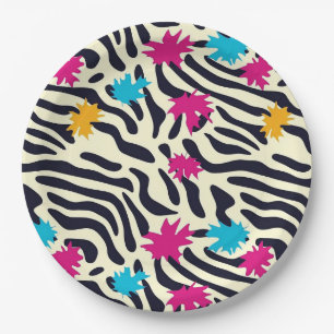 Abstracte zebrastrepen met bladverfsplash papieren bordje