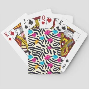 Abstracte zebrastrepen met bladverfsplash pokerkaarten