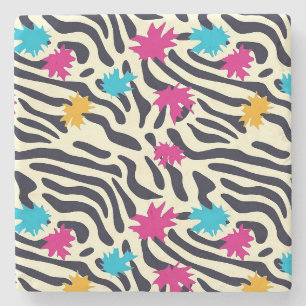 Abstracte zebrastrepen met bladverfsplash stenen onderzetter