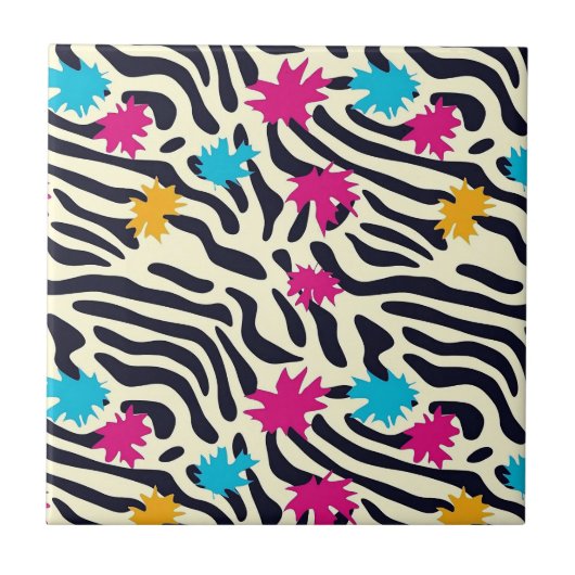 Abstracte zebrastrepen met bladverfsplash tegeltje (Voorkant)