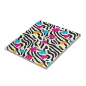 Abstracte zebrastrepen met bladverfsplash tegeltje (Zijkant)