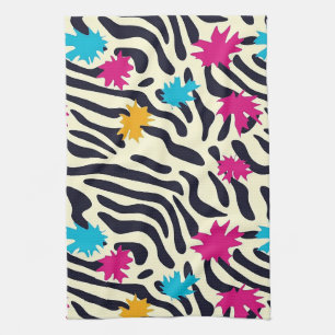 Abstracte zebrastrepen met bladverfsplash theedoek