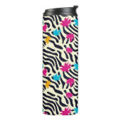 Abstracte zebrastrepen met bladverfsplash thermosbeker (Gedraaid links)