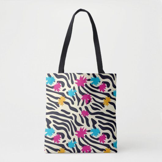 Abstracte zebrastrepen met bladverfsplash tote bag (Voorkant)