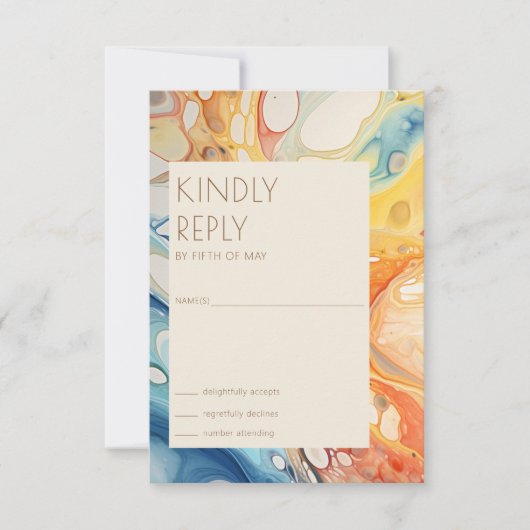 Abstracte Zee Golven en Zand Stenen Strand Bruilof RSVP Kaartje (Voorkant)