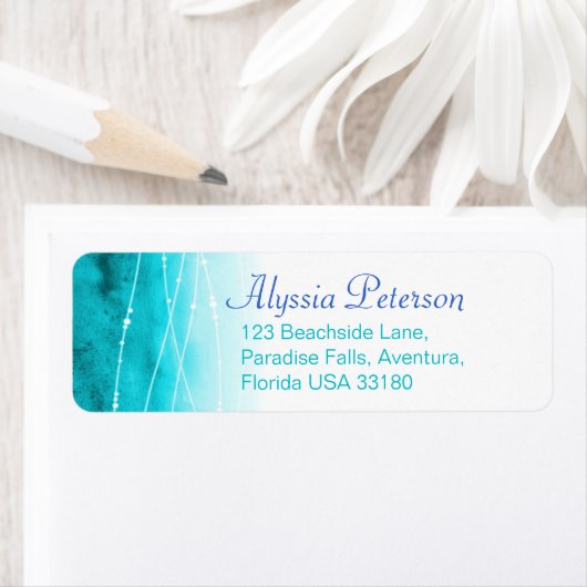Abstracte zeeen blauw bruiloft retour antwoord adr etiket (Insitu)