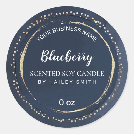 Abstracte zeemablauw en goudzeekandkaars ronde sticker (Voorkant)