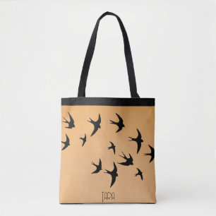 Abstracte zeemeeuw silhouet vliegende vogel zonson tote bag