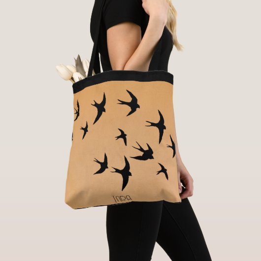 Abstracte zeemeeuw silhouet vliegende vogel zonson tote bag (Dichtbij)