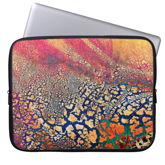 Abstracte, zeer gedetailleerde, getextureerde grun laptop sleeve (Voorkant)