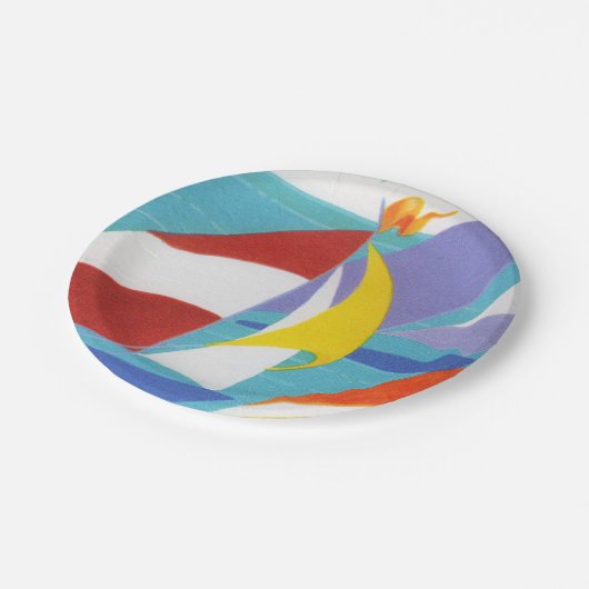 Abstracte zeilboten in water Papieren Bordje (Gekanteld)