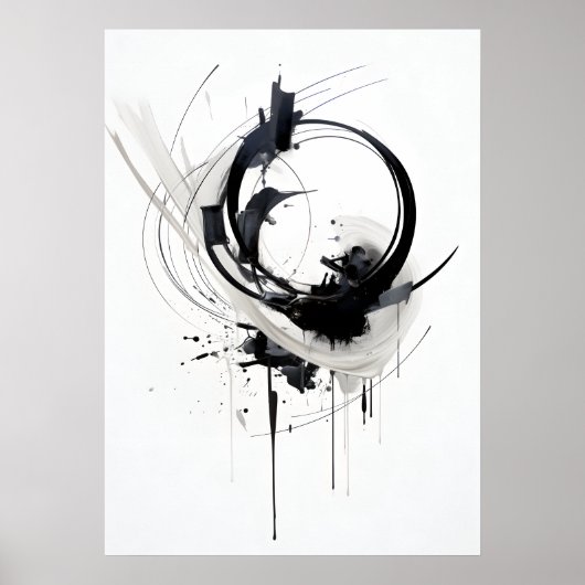 Abstracte Zen Cirkel Zwart En Wit Poster (Voorkant)