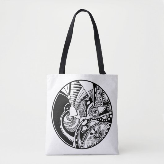 Abstracte Zendala in zwart-wit op cirkel 2 Tote Bag (Voorkant)