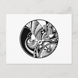 Abstracte Zendala in zwart-wit op cirkel Briefkaart