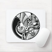 Abstracte Zendala in zwart-wit op cirkel Muismat (Met muis)