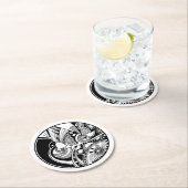 Abstracte Zendala in zwart-wit op cirkel Ronde Kartonnen Onderzetter (Insitu)