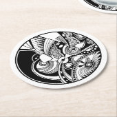 Abstracte Zendala in zwart-wit op cirkel Ronde Kartonnen Onderzetter (Gebogen)