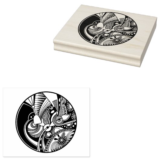 Abstracte Zendala in zwart-wit op cirkel Rubberstempel (Gestempeld)