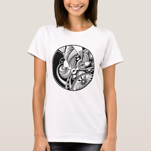 Abstracte Zendala in zwart-wit op cirkel T-shirt (Voorkant)