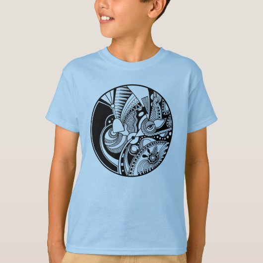 Abstracte Zendala in zwart-wit op cirkel T-shirt (Voorkant)