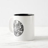 Abstracte Zendala in zwart-wit op cirkel Tweekleurige Koffiemok (Voorkant links)