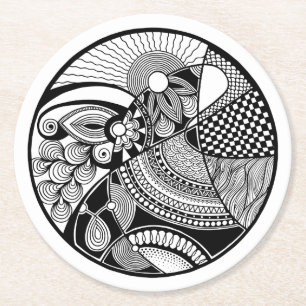 Abstracte Zendala over cirkel Ronde Kartonnen Onderzetter