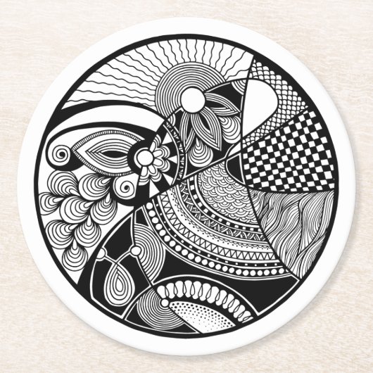 Abstracte Zendala over cirkel Ronde Kartonnen Onderzetter (Voorkant)