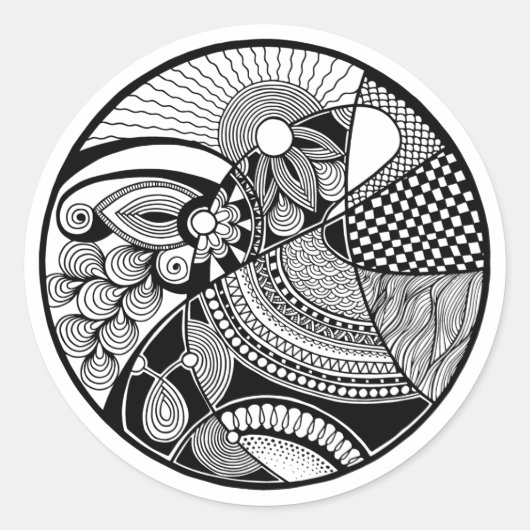 Abstracte Zendala over cirkel Ronde Sticker (Voorkant)