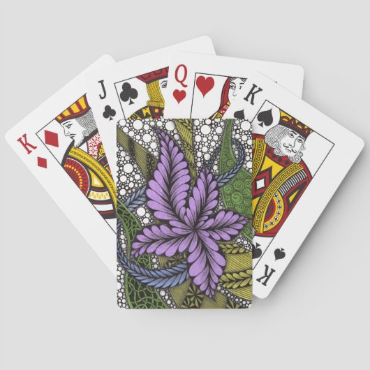 Abstracte Zentangle Paarse Bloem Olijfgroen Speelk Pokerkaarten (Achterkant)