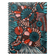 Abstracte Zentangle Turquoise en Koraalrode Spiraa