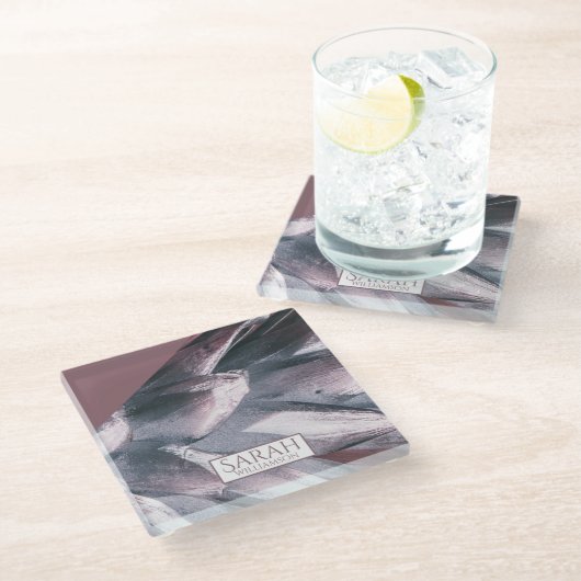 Abstracte zilveranassekieken glazen onderzetter (Schuin)