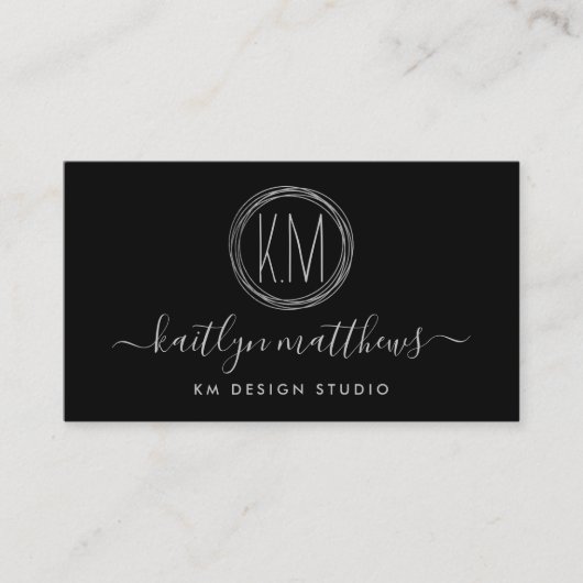 Abstracte Zilvercirkels Monongram Visitekaartje (Voorkant)