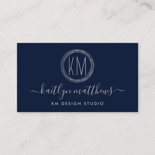 Abstracte Zilvercirkels Monongram Visitekaartje (Voorkant)