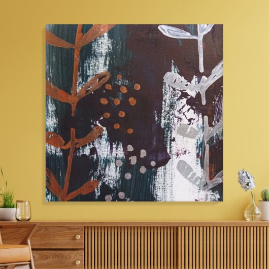 Abstracte zilveren en koperen kunst op Blauwgroen  Canvas Afdruk (Insitu (Woonkamer))
