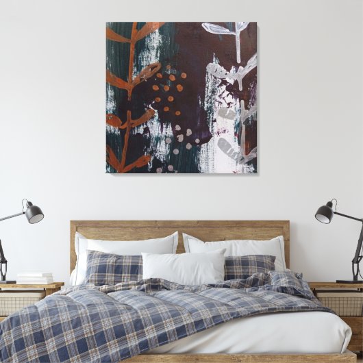 Abstracte zilveren en koperen kunst op Blauwgroen  Canvas Afdruk (Insitu (Slaapkamer))