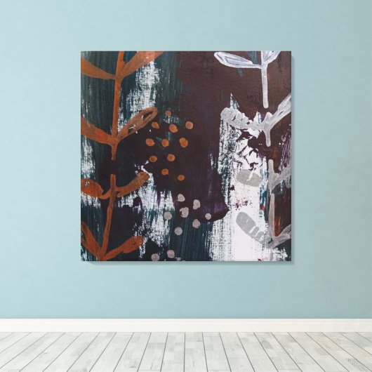 Abstracte zilveren en koperen kunst op Blauwgroen  Canvas Afdruk (Insitu (Houten vloer))