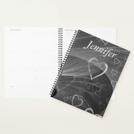 Abstracte Zilveren Hartjes en Gepersonaliseerde Gr Planner (Display)