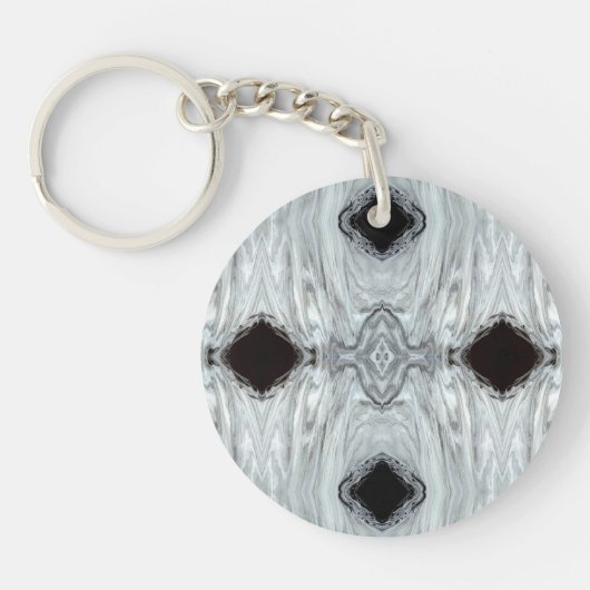 Abstracte zilvergrijze zwarte witte verf Fluid Art Sleutelhanger (Voorkant)