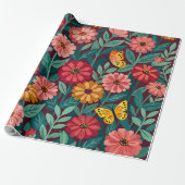 Abstracte Zinnia's Vlinders Inpakpapier (Uitgerold)