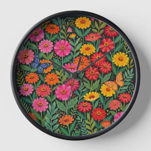 Abstracte Zinnia's Vlinders Kunst Klokken