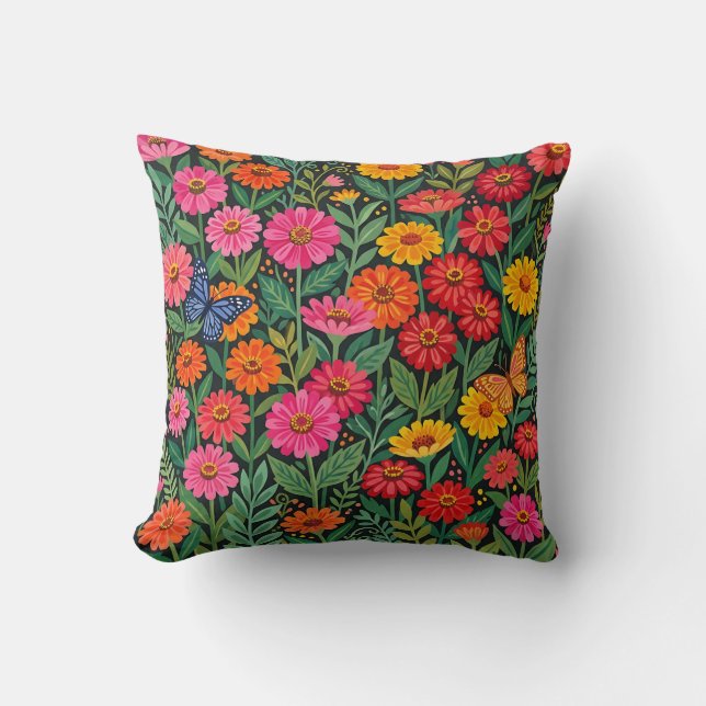Abstracte Zinnias Vlinders Kussen (Voorkant)