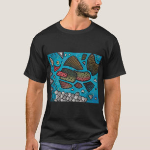 Abstracte zoetwatervissen regenboogforel olieverf t-shirt