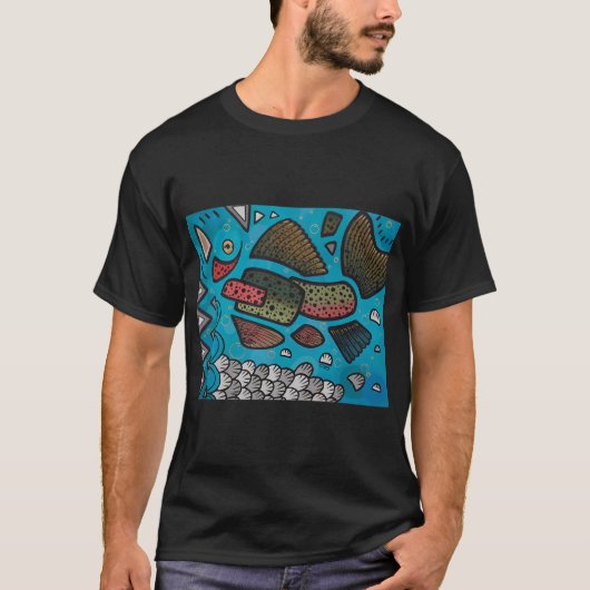 Abstracte zoetwatervissen regenboogforel olieverf t-shirt (Voorkant)