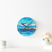 Abstracte zomer Tropische Beach Blue Gold Waves Ronde Klok (Huis)