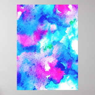 Abstracte zomerblauwe aqua roze waterverf verf poster
