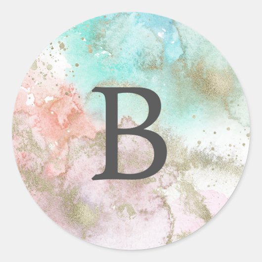 Abstracte zomermonogram Weddenschappen Envelope Ronde Sticker (Voorkant)