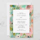 Abstracte zomerroze en groene Floral bruiloft Kaart (Voorkant)