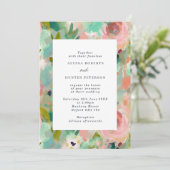 Abstracte zomerroze en groene Floral bruiloft Kaart (Staand voorkant)