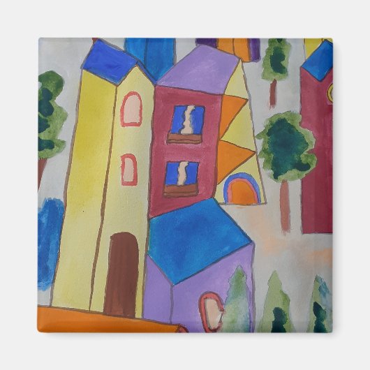 Abstracte zomerse dorpspmagneet magneet (Voorkant)